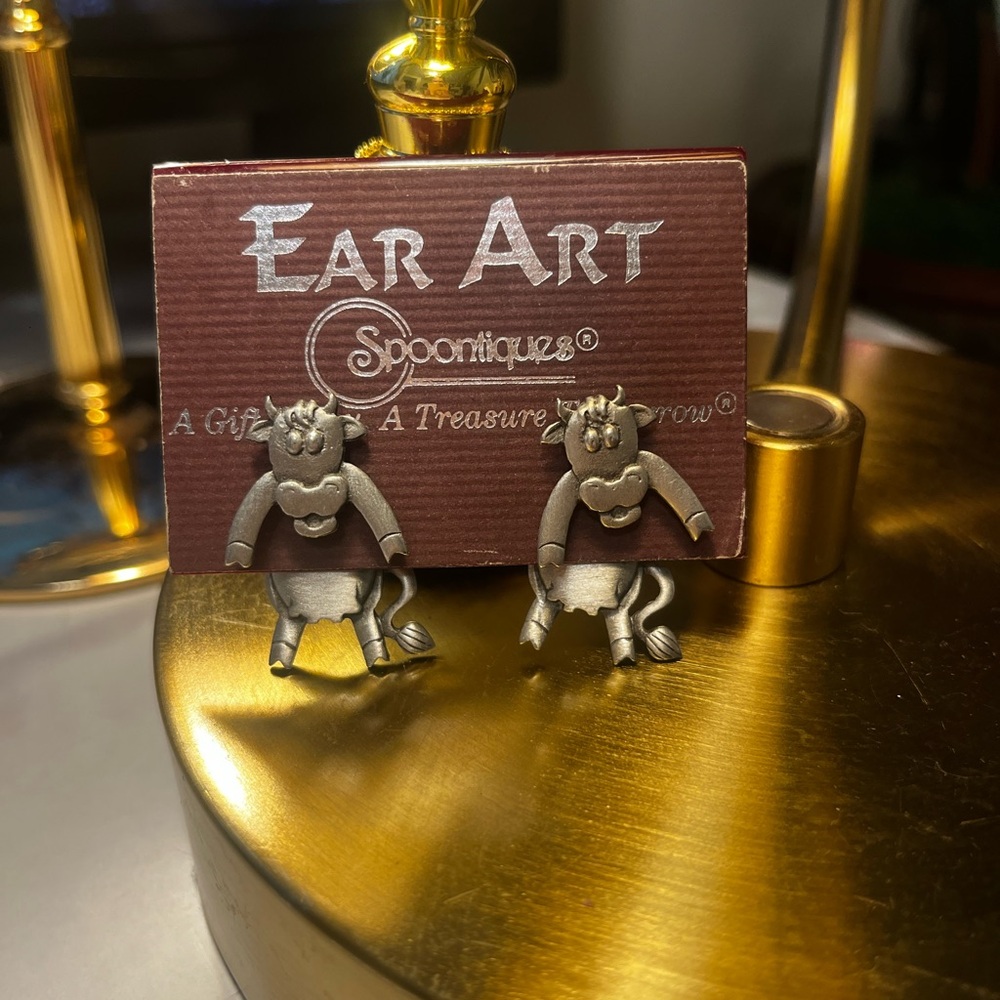 Vintage Spooniques "Ear Art" Cow Earrings